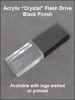 Crystal Acrylic Flash Drive with Black Finish.